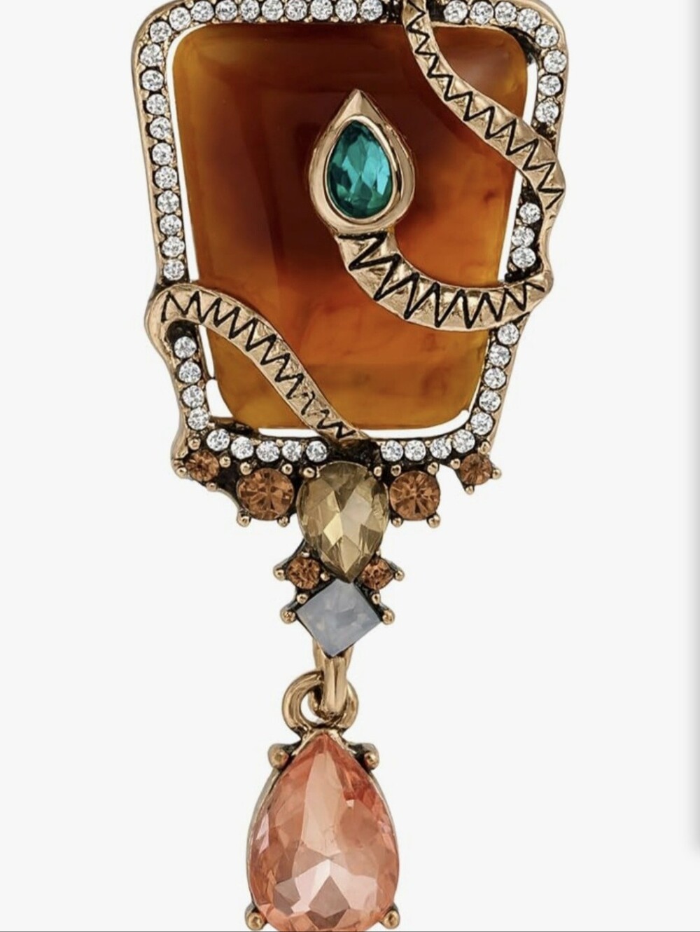 NWOT Vintage Style Amber & Crystal Snake Brooch - Picture 9 of 9